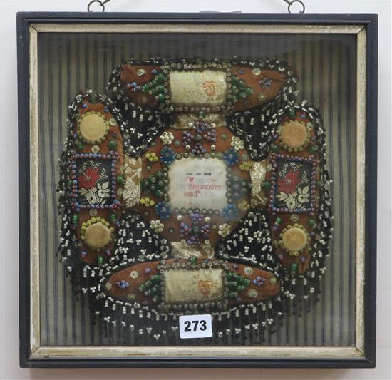 A 19th century WWI commemorative beadwork cushion